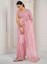 Soft Organza Dusty Pink Party Wear Embroidery Work Saree